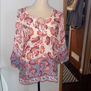 Democracy Red and Blue Tie Front Blouse Size XL